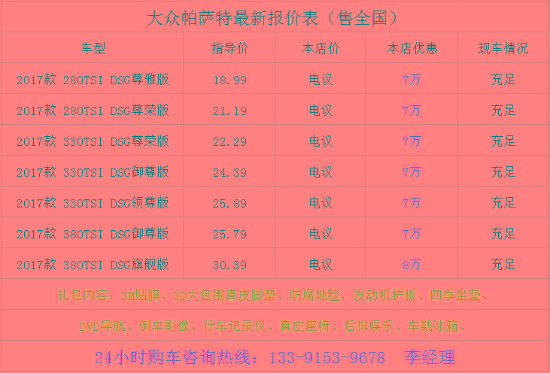 最新帕萨特价格信息