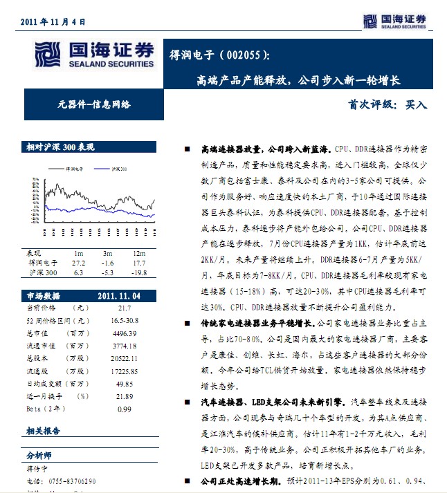 得润电子最新资讯速递